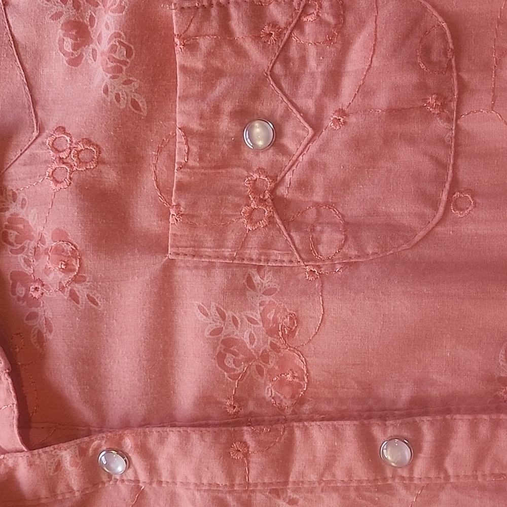 Shyanne Western Pearl Snap Embroidered Peach Short Sleeve Cotton Top Size L - Picture 5 of 14